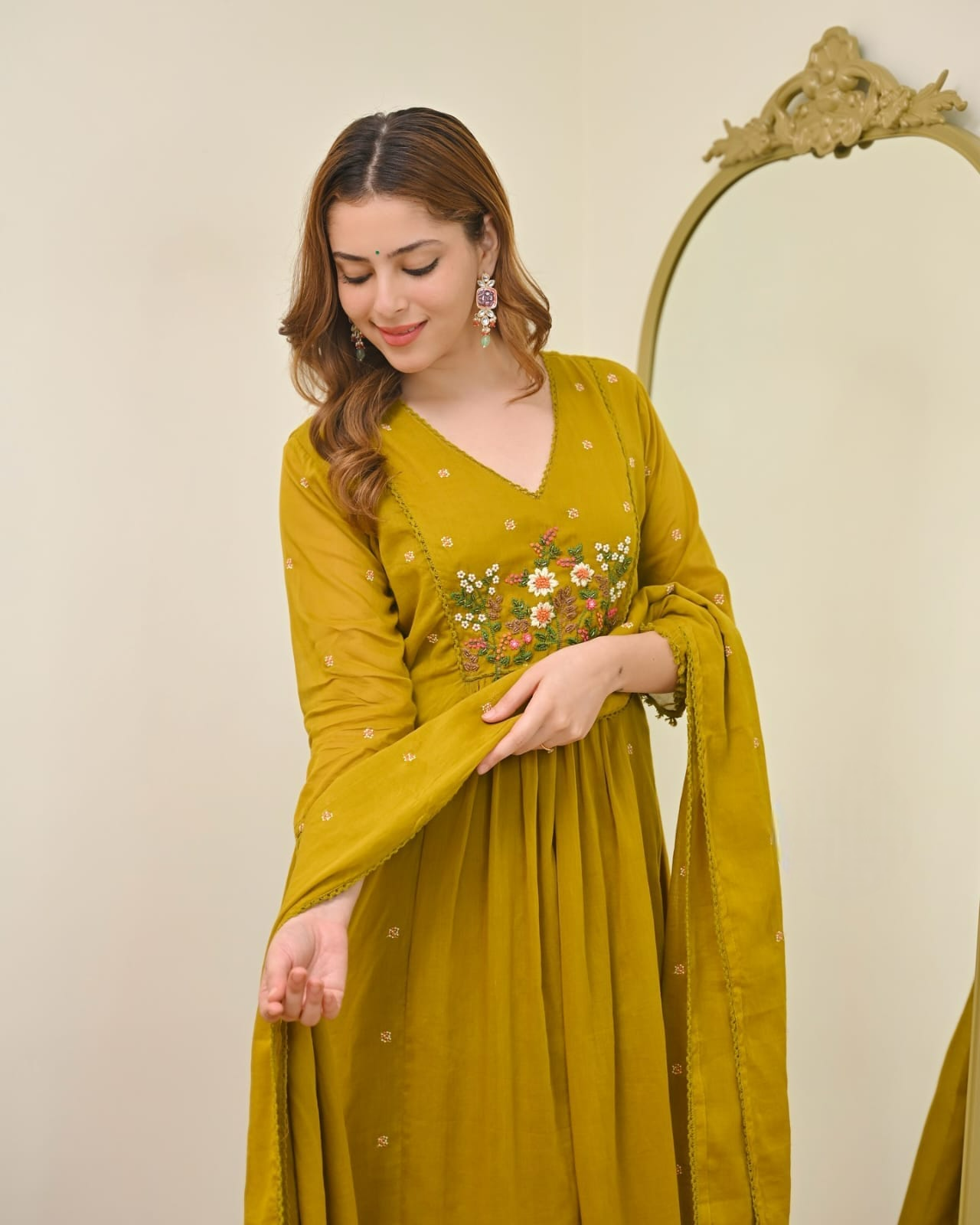 Mustard Yellow Pure Viscose Mul Chandheri Kurta set
